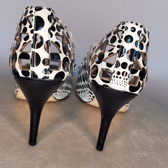 J. Renee Black & White Polka Dot Peep Toe Pumps – Size 12M - Picture 5 of 11